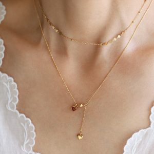Heart Shaped Double Chain Pendant Necklace