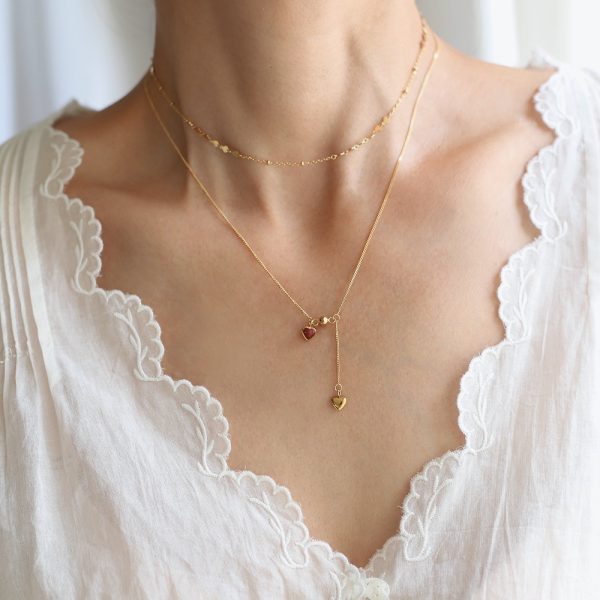 Heart Shaped Double Chain Pendant Necklace - Image 2
